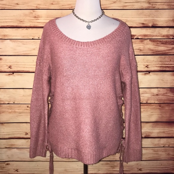 Lucky Brand Sweaters - 🆕 Lucky Brand Dusty Rose Shimmer Lace Up Sweater